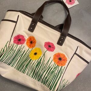 NWT Floral Canvas Tote Bag - Cream with Pink, Orange, and Yellow Accents
